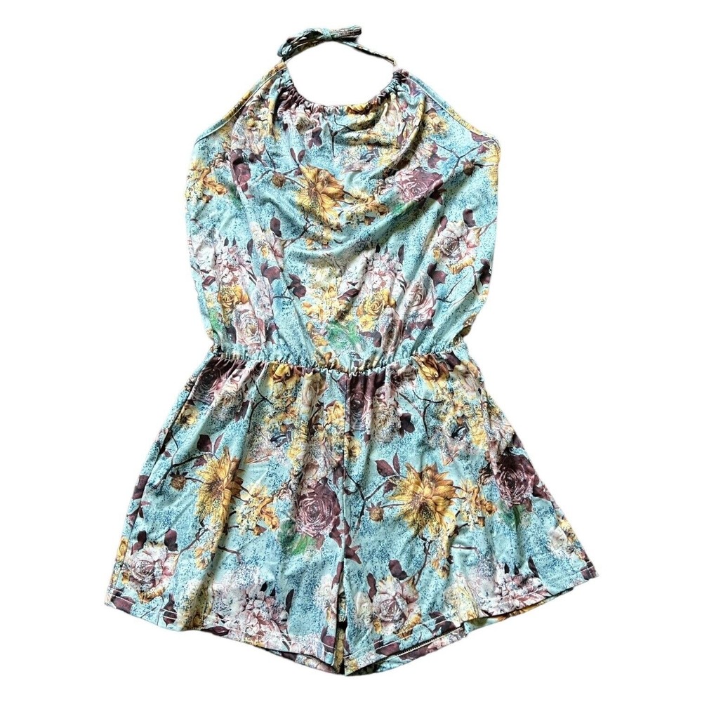 New LoveU.Dear Women's Romper Small Floral Blue Halter S NWT